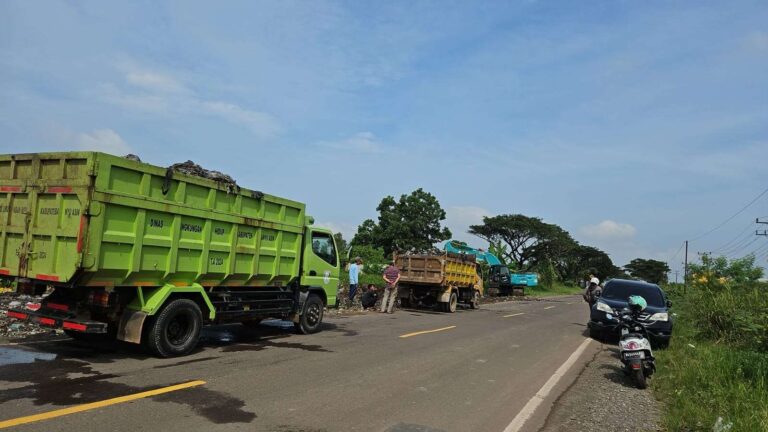 krisis armada, hanya sejumlah truk yang bisa mengangkut sampah di pinggiran jalan Lingkar Selatan, Banyuasin. (Foto: Maulana/RRI)